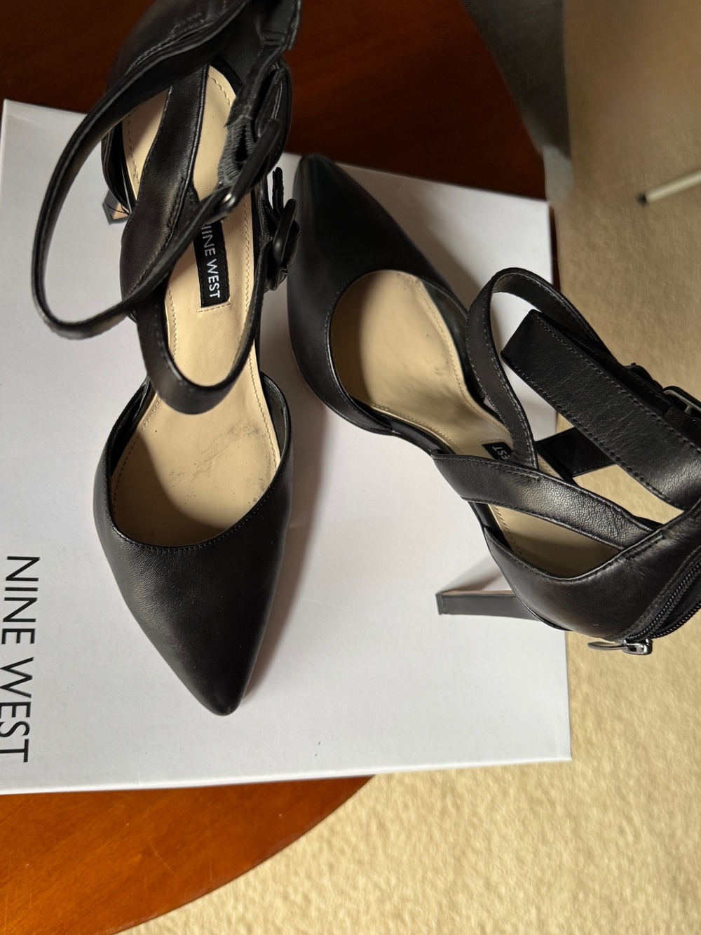 Nine West Black Pointed-Toe Ankle-Strap Pumps with Stiletto Heel